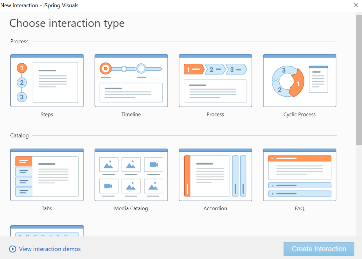 iSpring Suite interaction template options