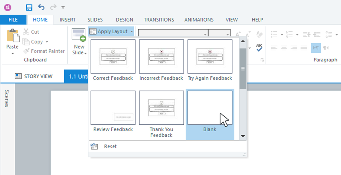 Creating a new project in Storyline 360