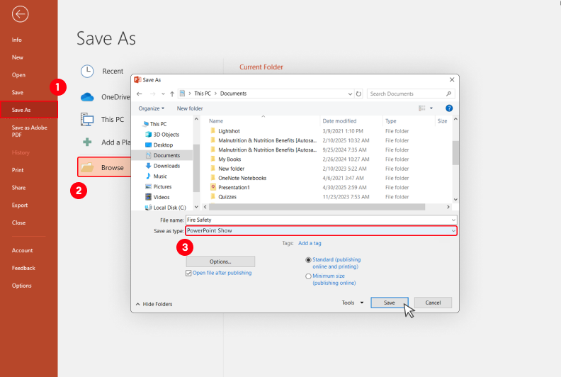 Save the file as a PowerPoint Show