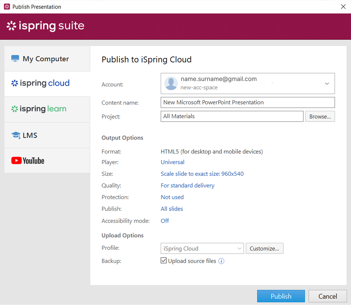 Publishing a course to the cloud