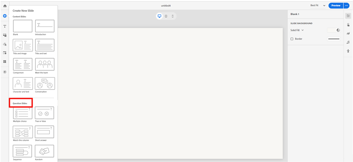 Captivate’s question slide templates
