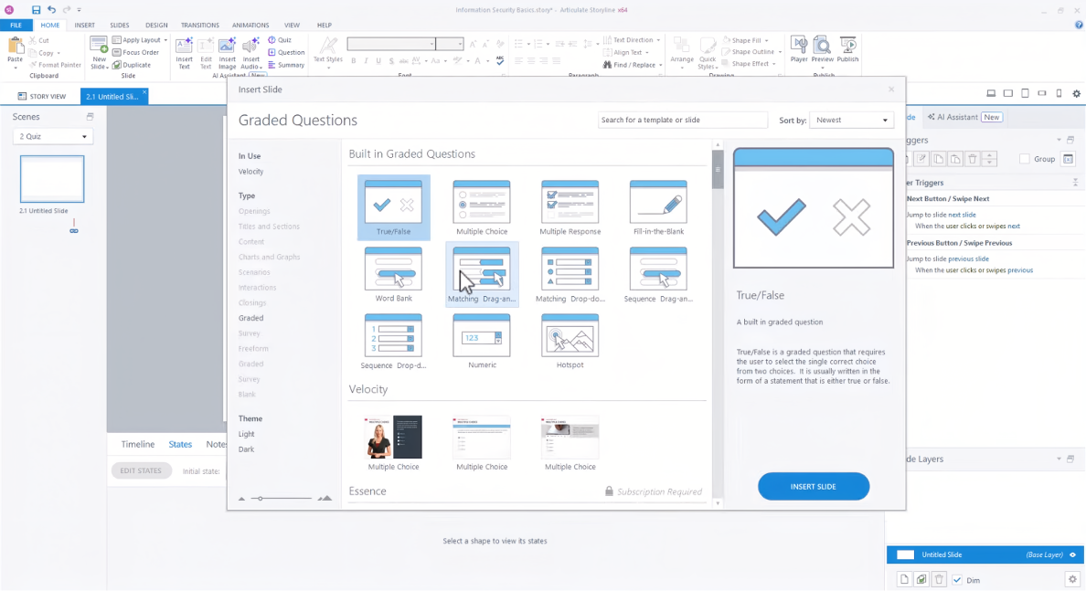 Building quizzes in Storyline 360