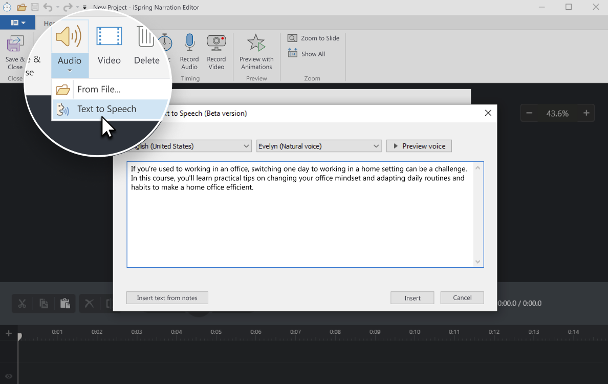 Built-in text-to-speech feature in iSpring Suite