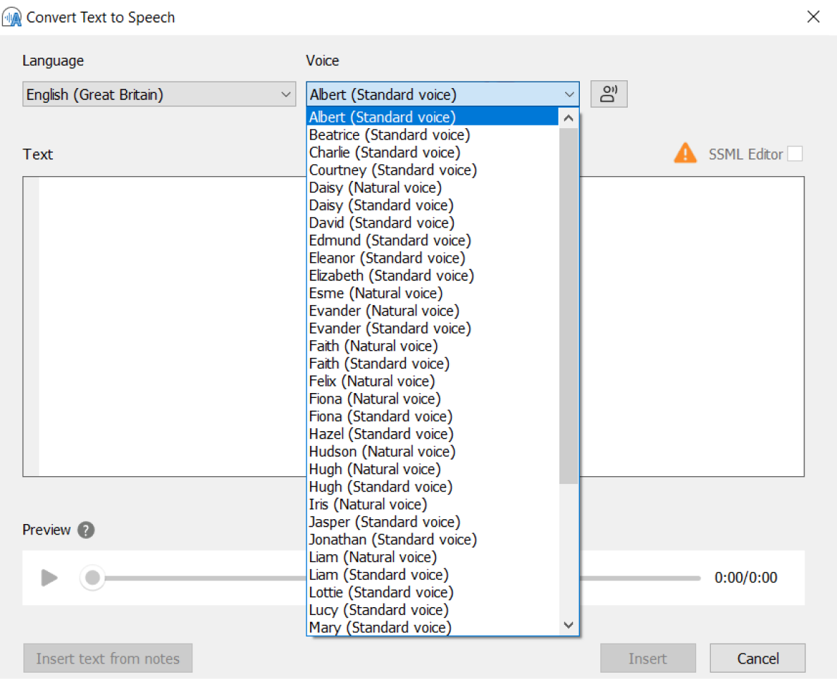 Text-to-speech voices available in iSpring Suite