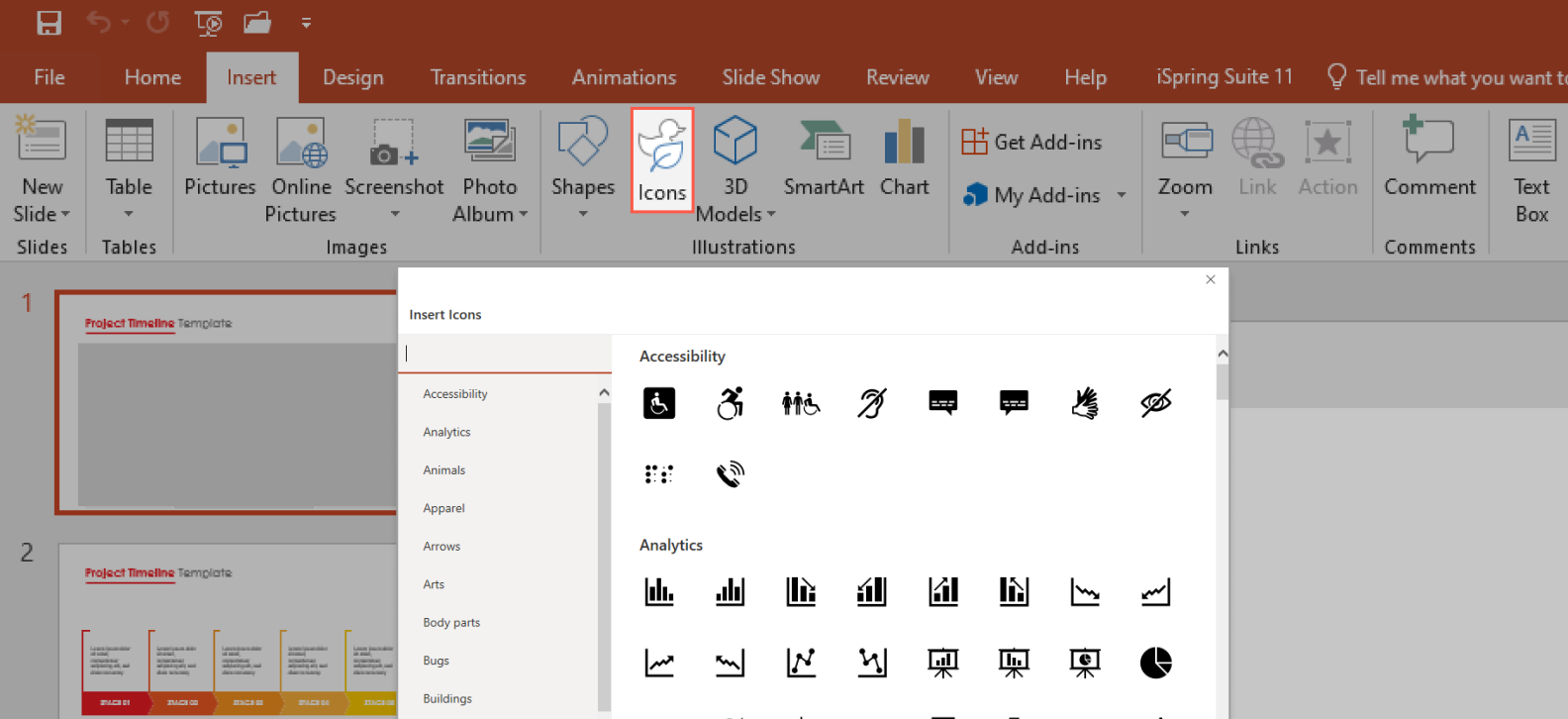 Insert icons