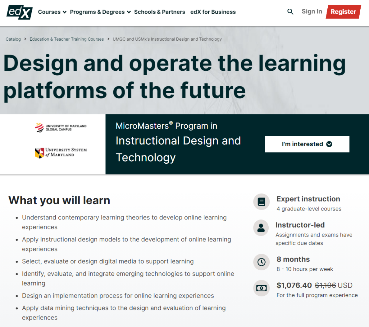 The MicroMasters Program in Instructional Design and Technology by the University of Maryland