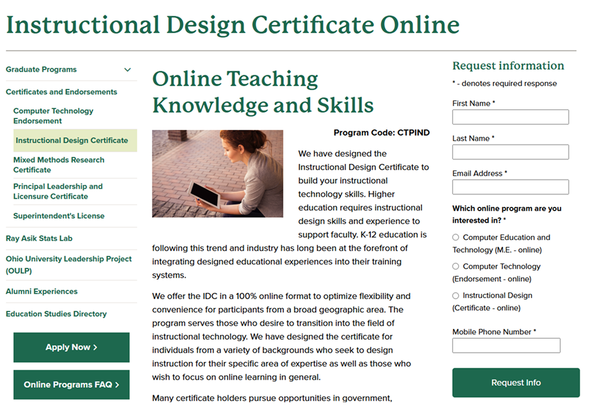 Instructional Design Certificate by OHIO University