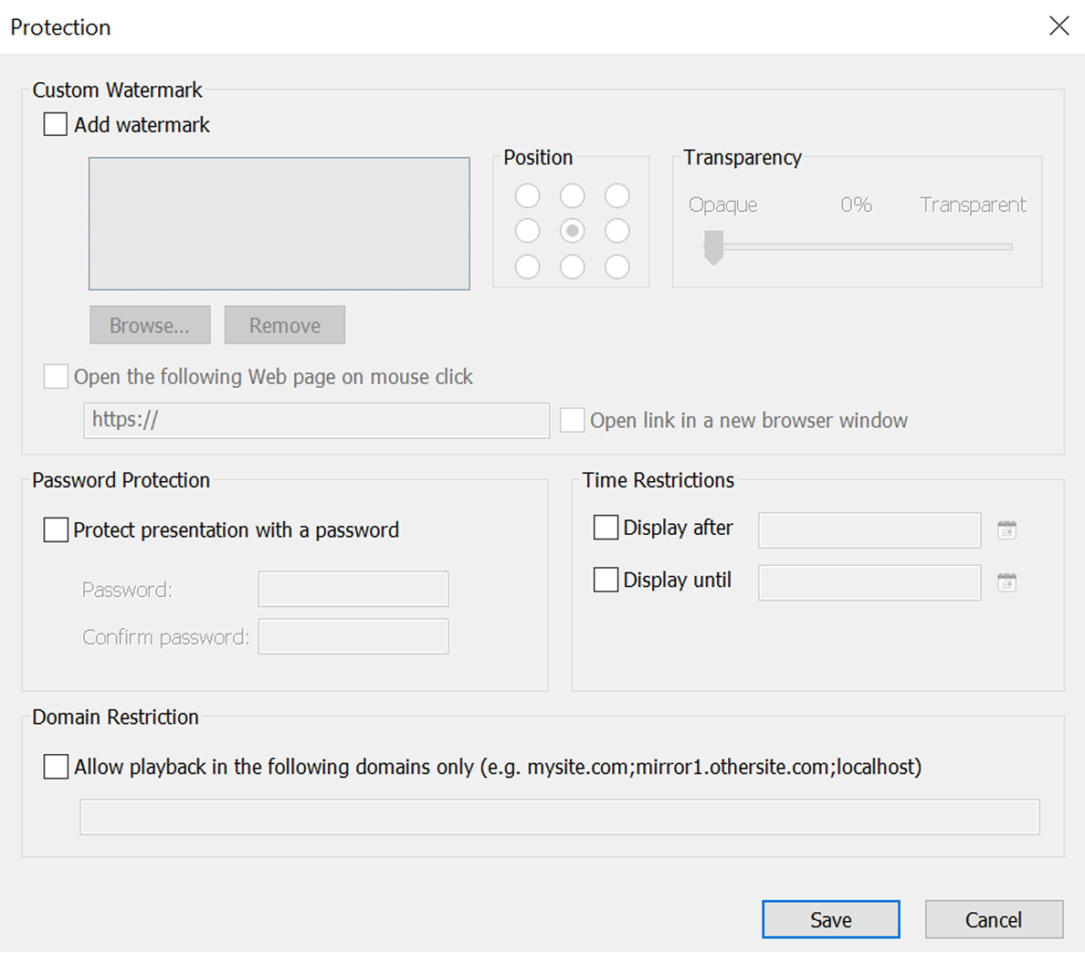 Protection parameters in iSpring Converter when publishing PowerPoint as HTML5 