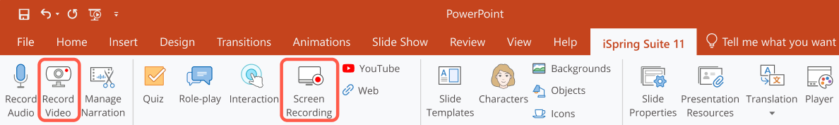 Recording screencast and video for a PowerPoint presentation