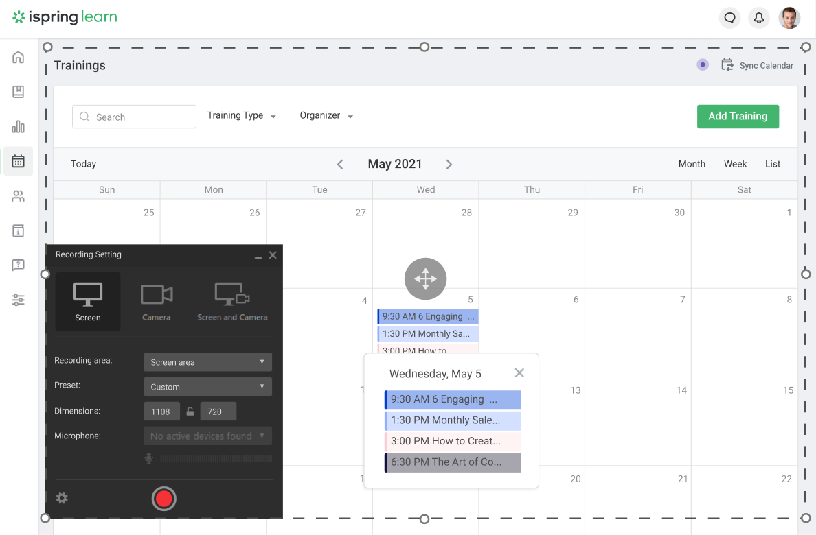 Recording screencast and video for a PowerPoint presentation