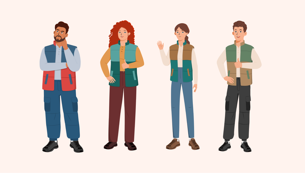 New illustrated characters in vests