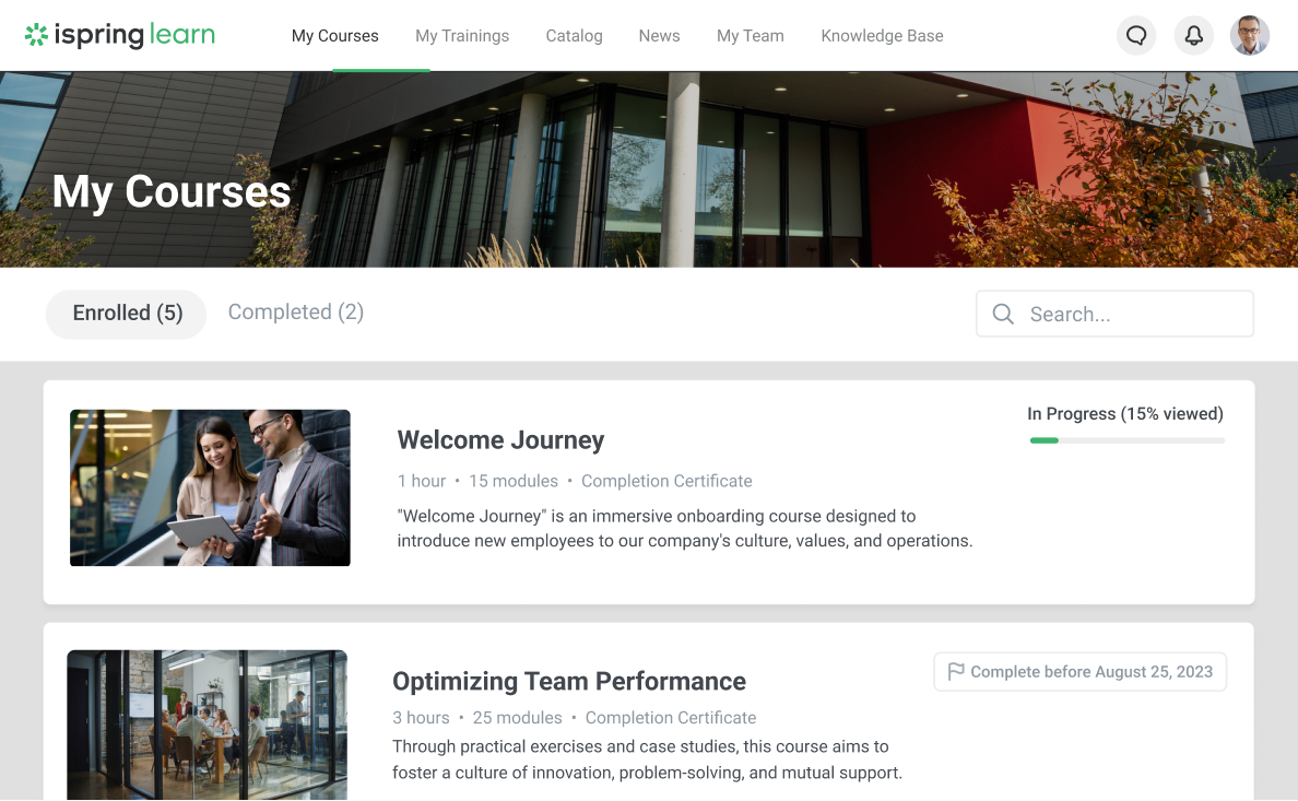 An example of an online course uploaded into an LMS