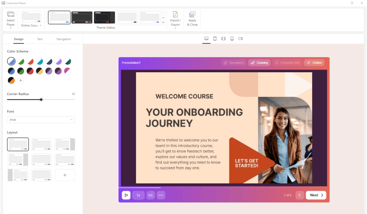 Customizing a SCORM player in the iSpring Suite authoring tool