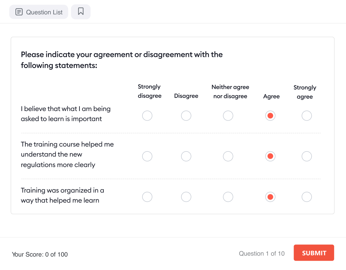 An example of a quiz to measure employee training success