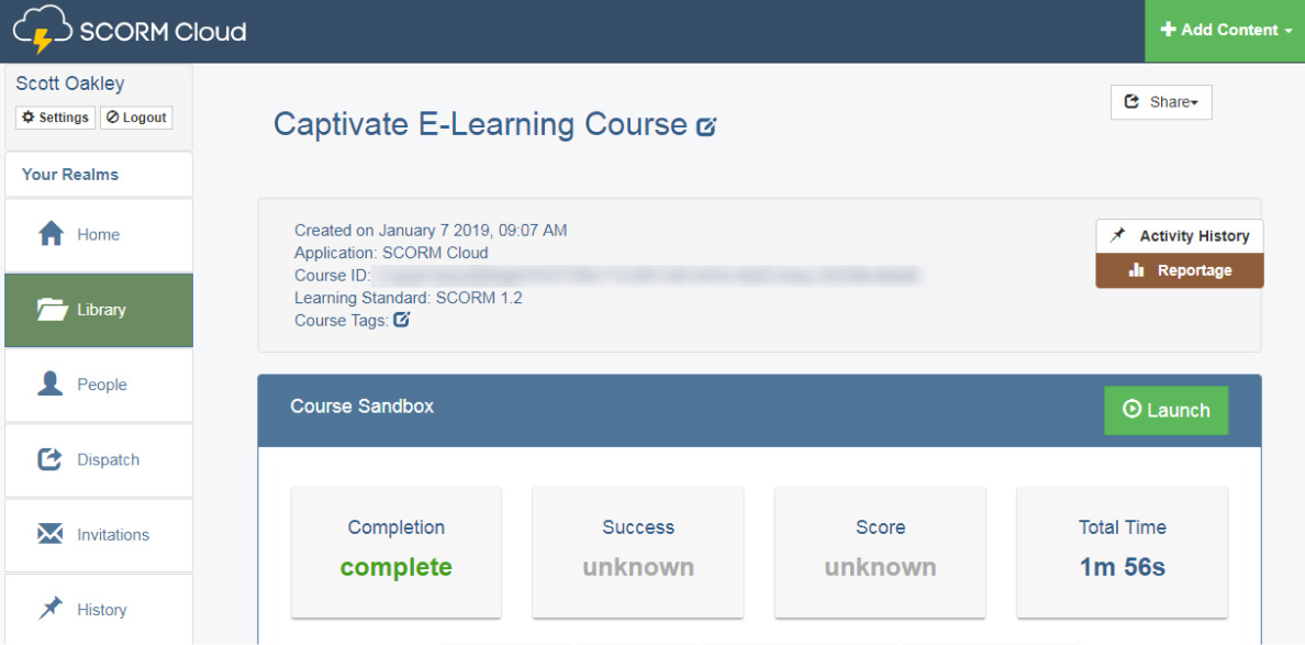 SCORM Cloud interface