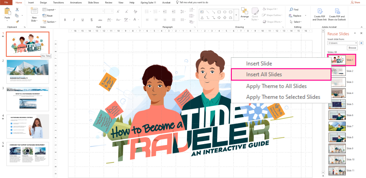 Insert an entire presentation with the Reuse Slides feature in PPT