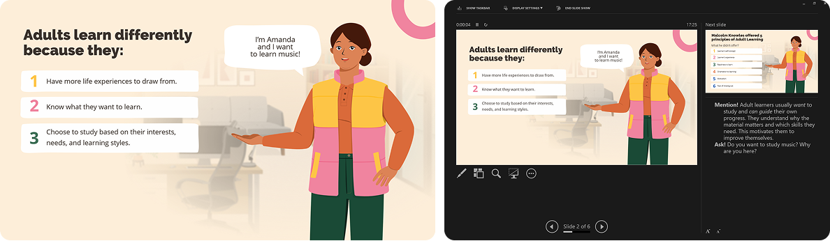 Example of speaker notes in the PowerPoint Presenter View mode