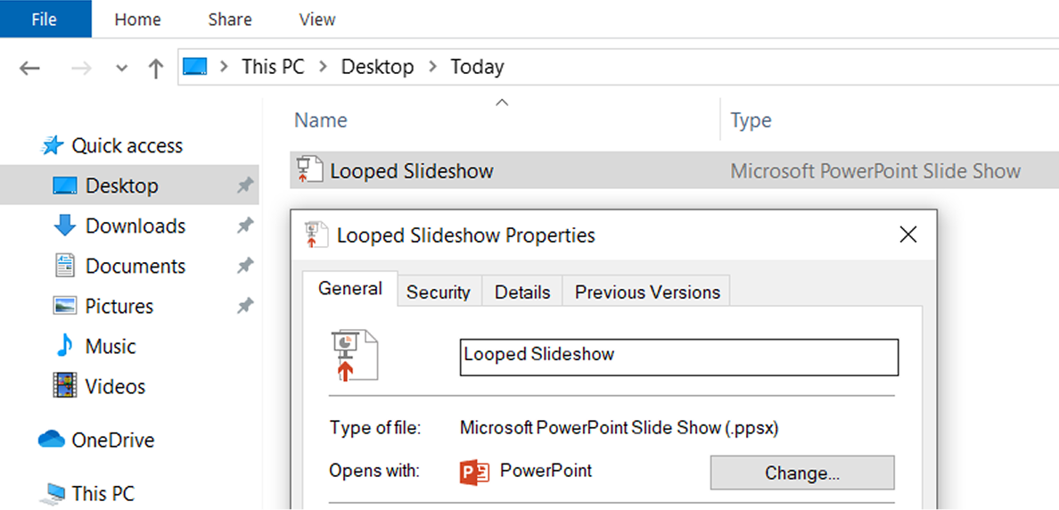 Save your presentation file in the .ppsx format