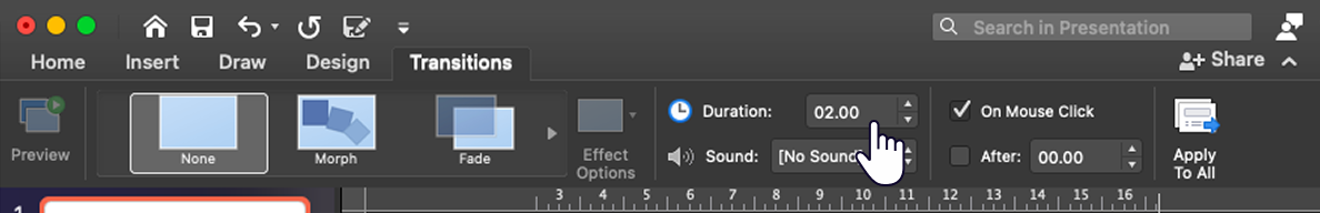 Transitions tab