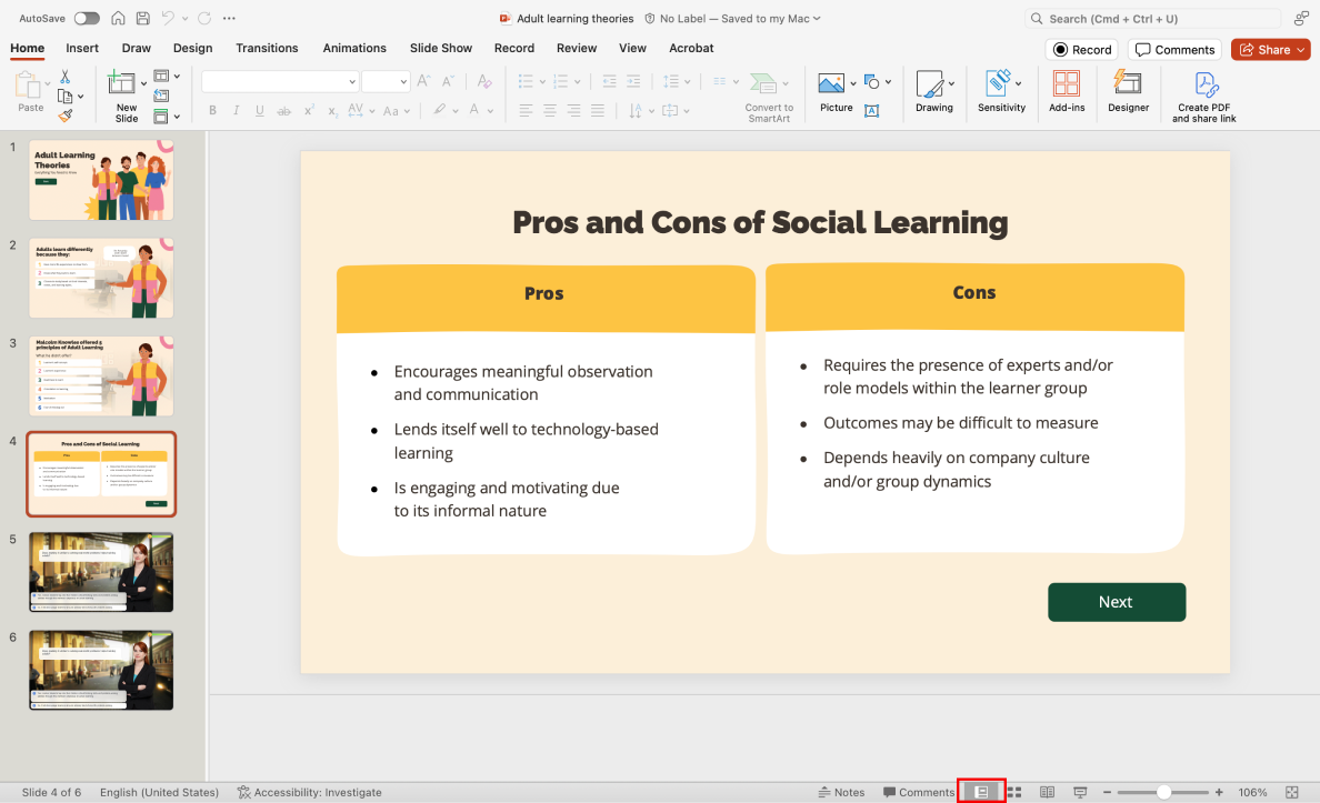 Adding speaker notes to PowerPoint on macOS