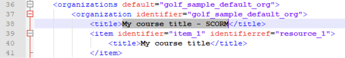 Course title in imsmaniest.xml