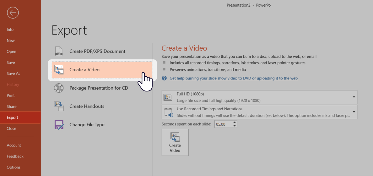 Export a slideshow as a video