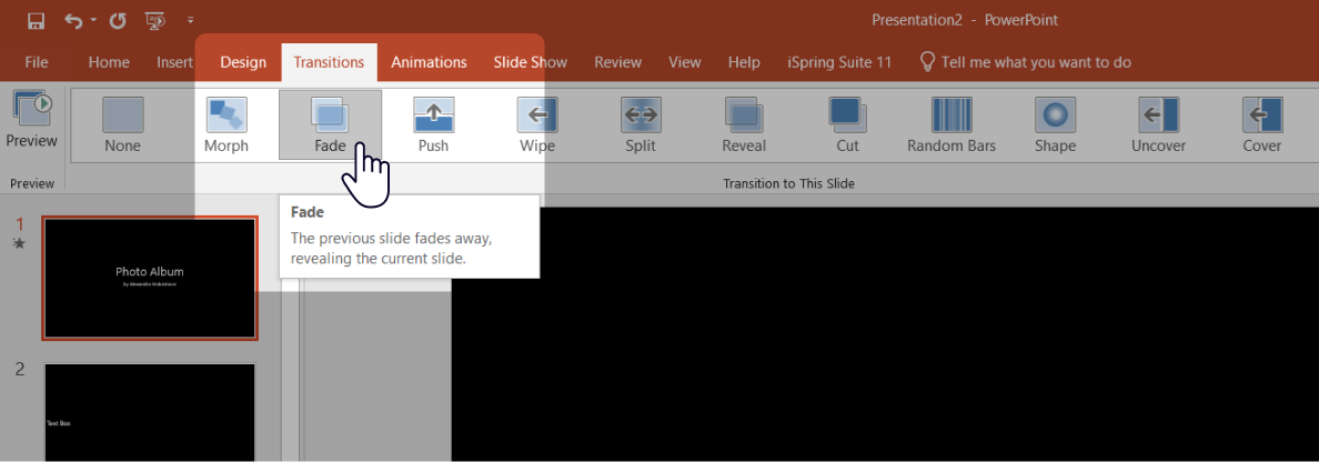 Transition effects in PowerPoint