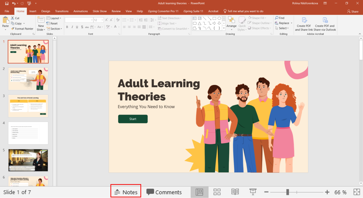Adding speaker notes to PowerPoint in Windows