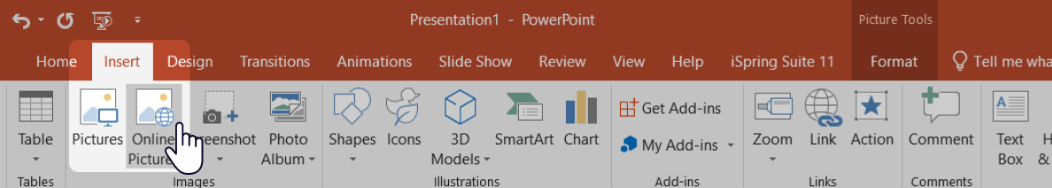 Online Pictures button in PowerPoint
