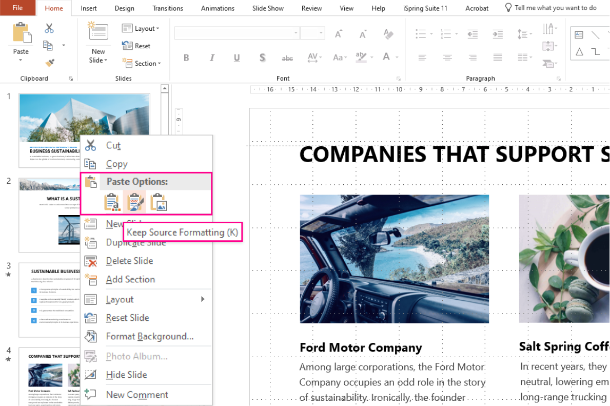 Pasting a slide in PPT