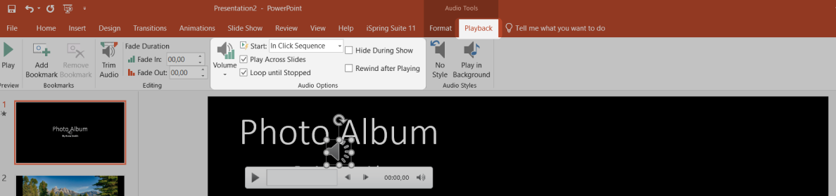 Playback options in PowerPoint