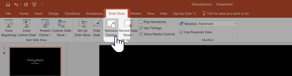 Rehearse Timings button