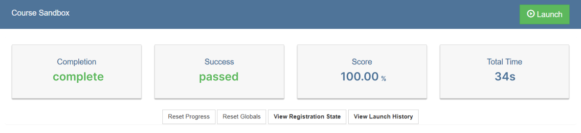 Screen with results in Cloud SCORM