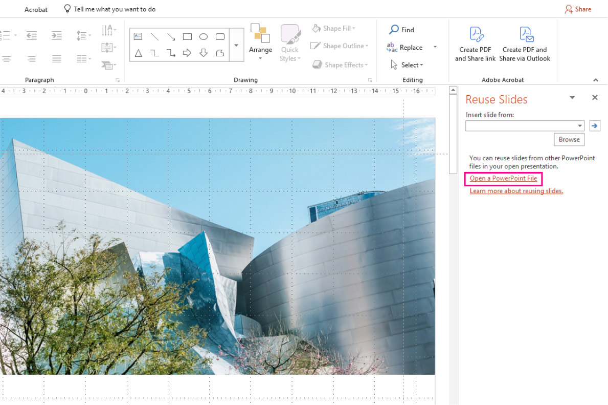 The Reuse Slides feature in PPT