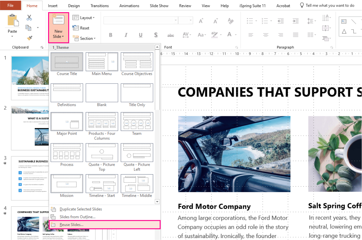 The Reuse Slides feature in PPT
