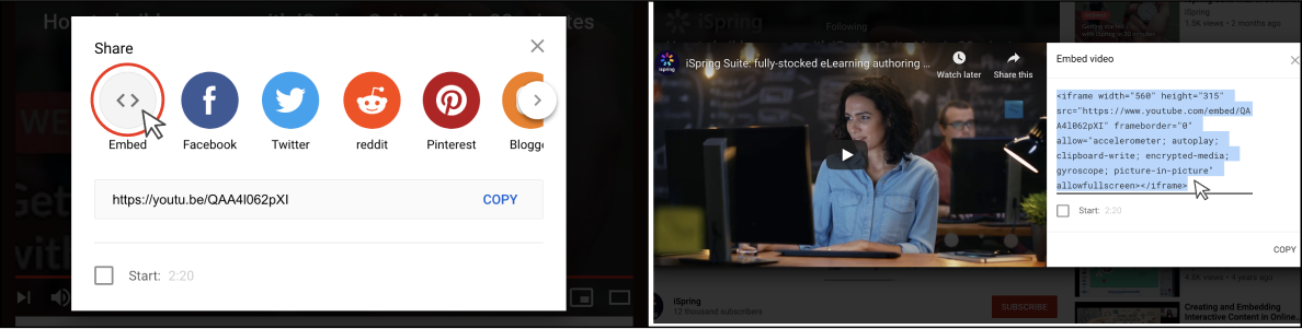 Copying an Embed code