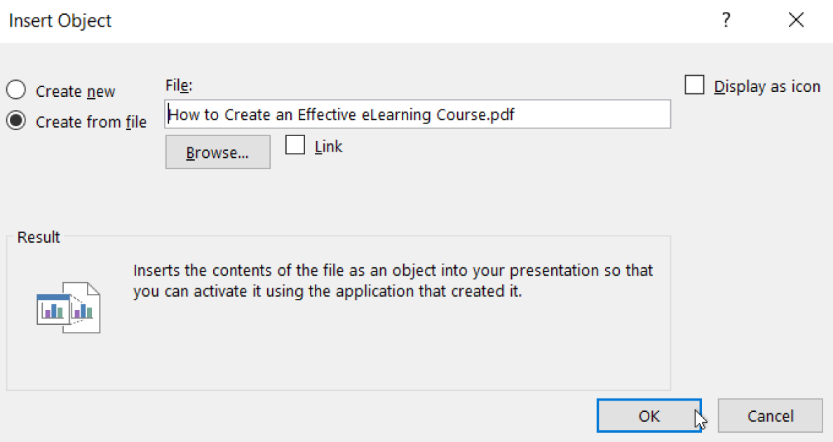 Insert Object window