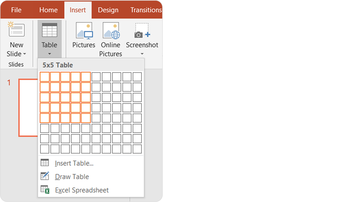 Creating a table in PPT