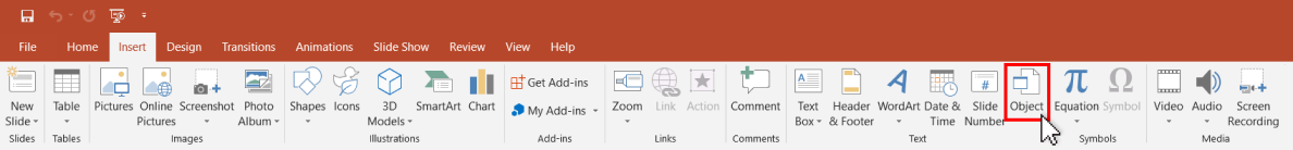 How to insert a PDF into a PowerPoint presentation as an object
