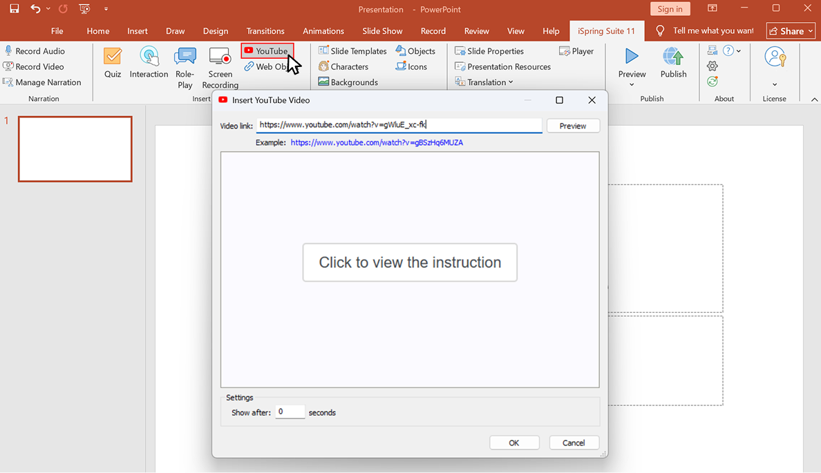 Inserting a YouTube video