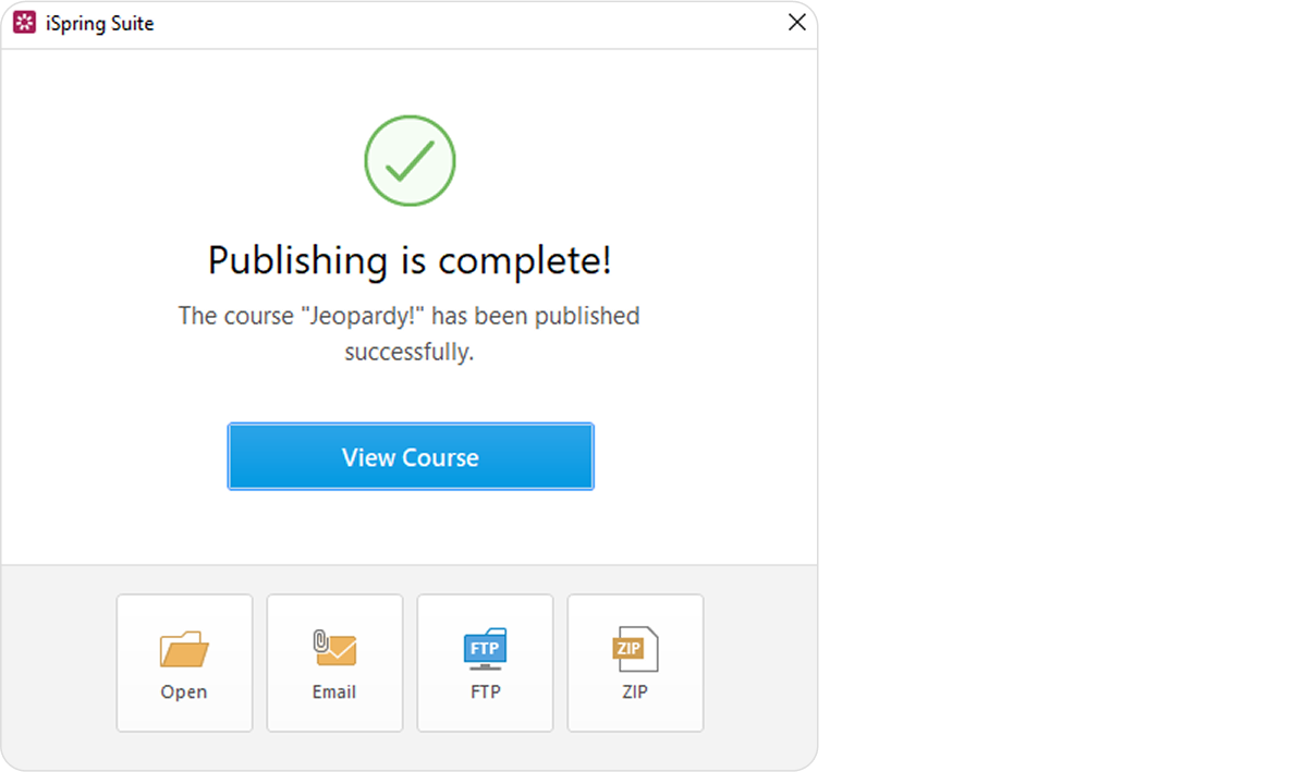 Publishing window in iSpring Suite