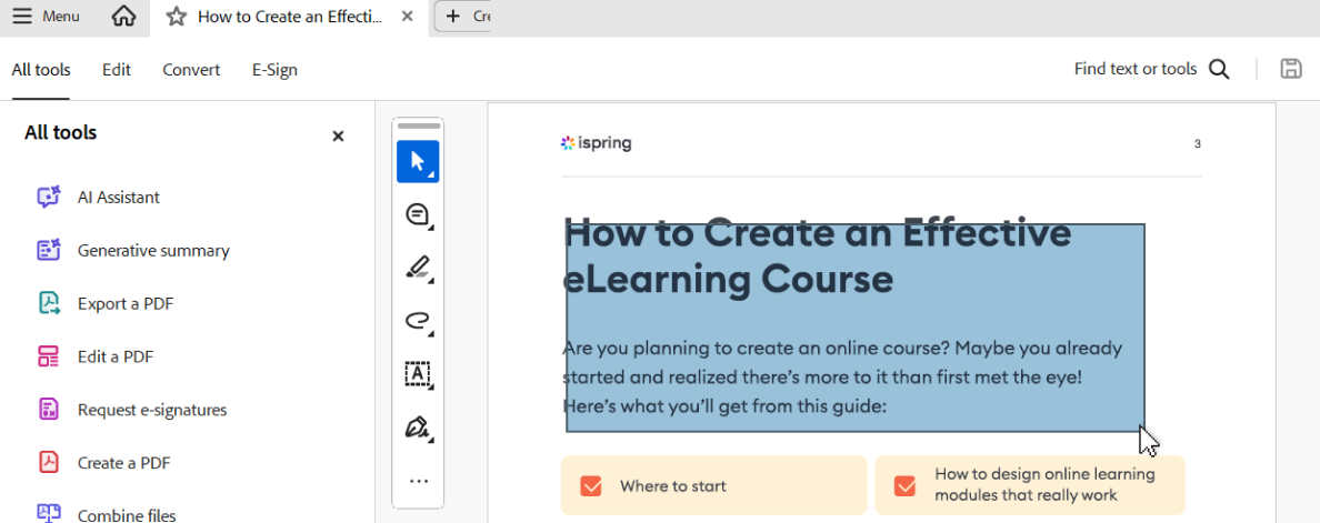 Copy content from a PDF