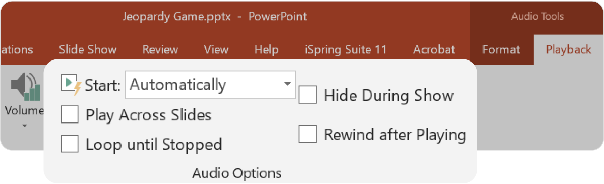 Audio tools properties in PowerPoint