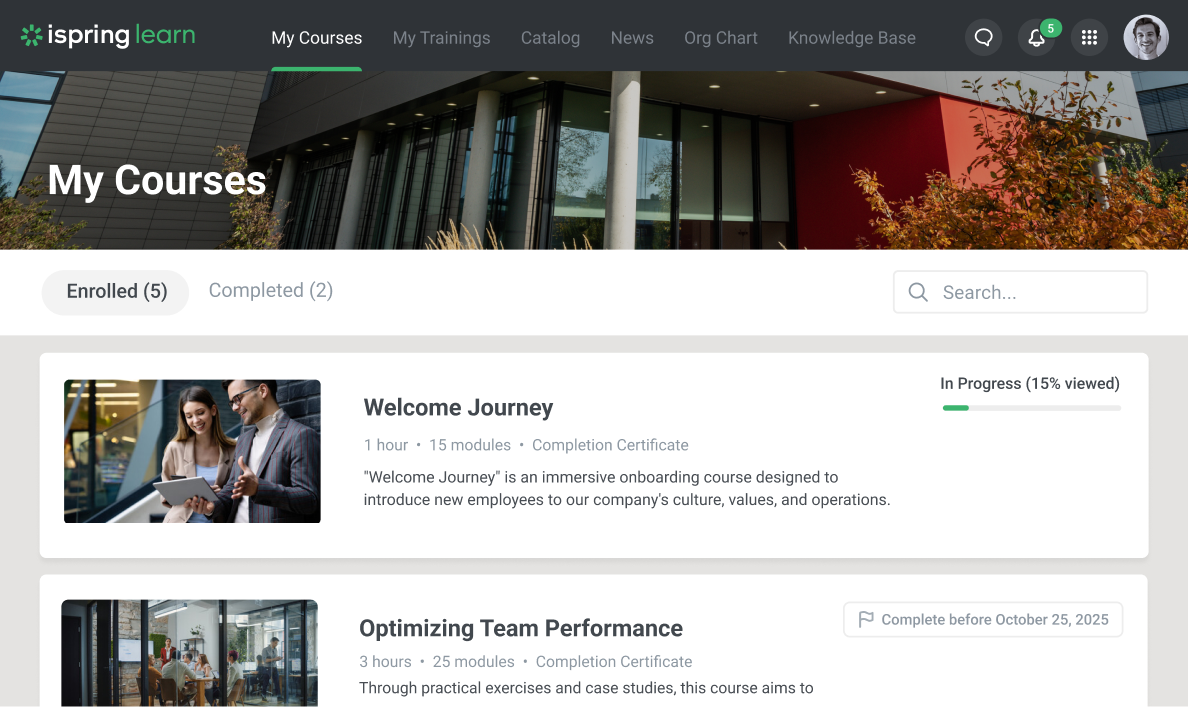 The iSpring Learn LMS interface