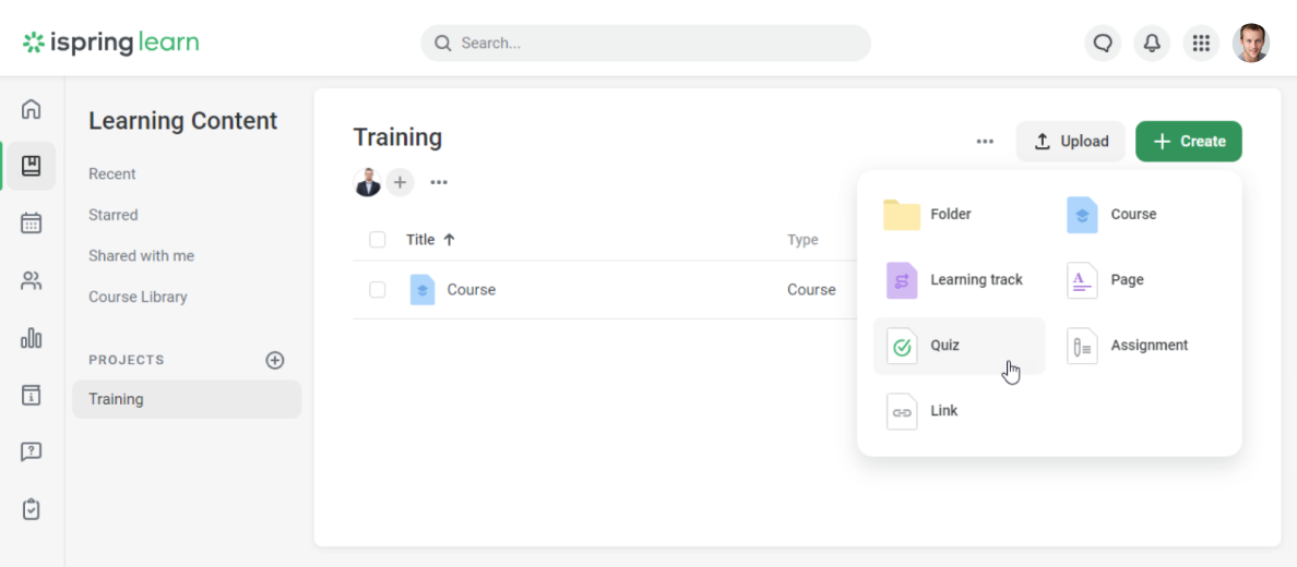Creating a quiz in iSpring Learn