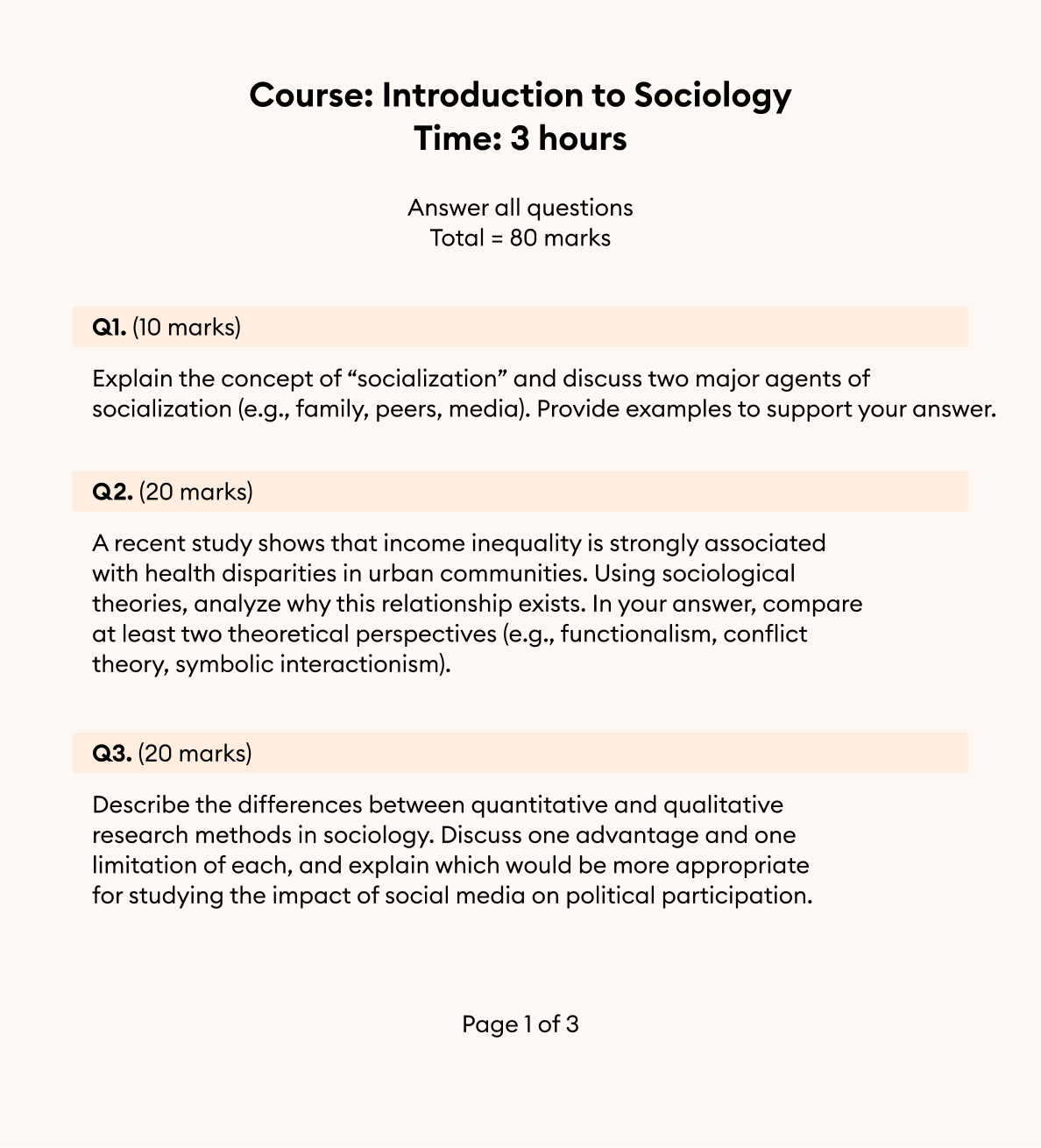 Sample test question assessing the learner's knowledge