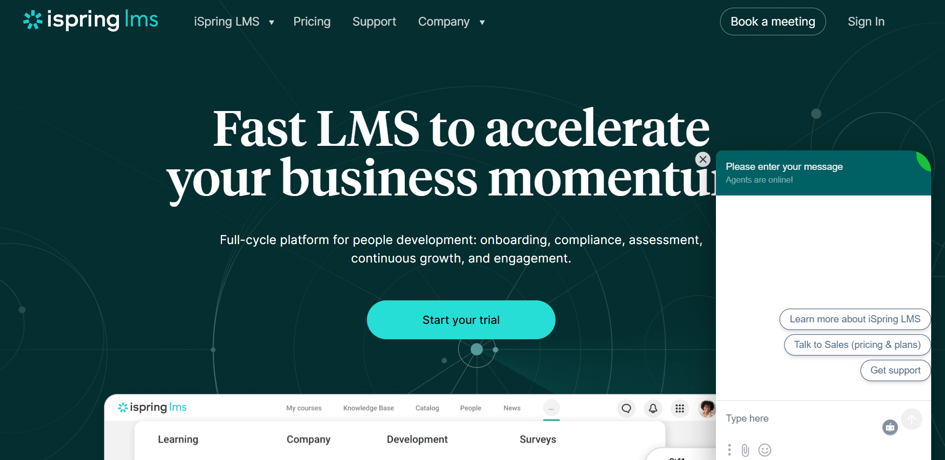 The iSpring LMS website The iSpring LMS website