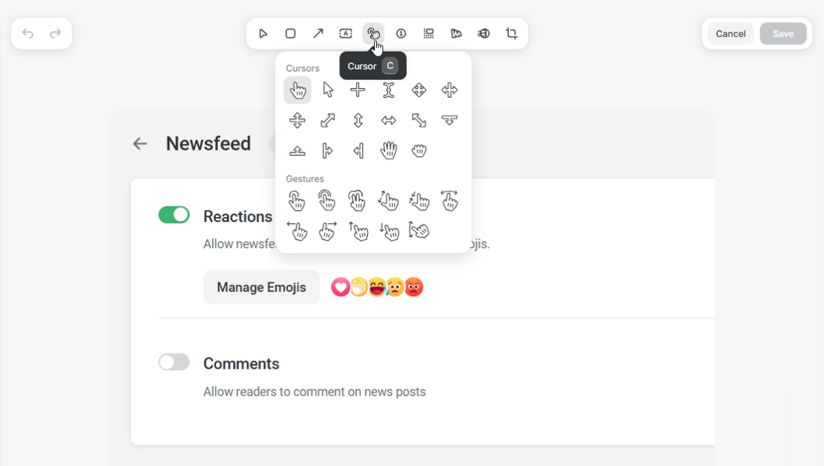 Cursor icon in the top toolbar