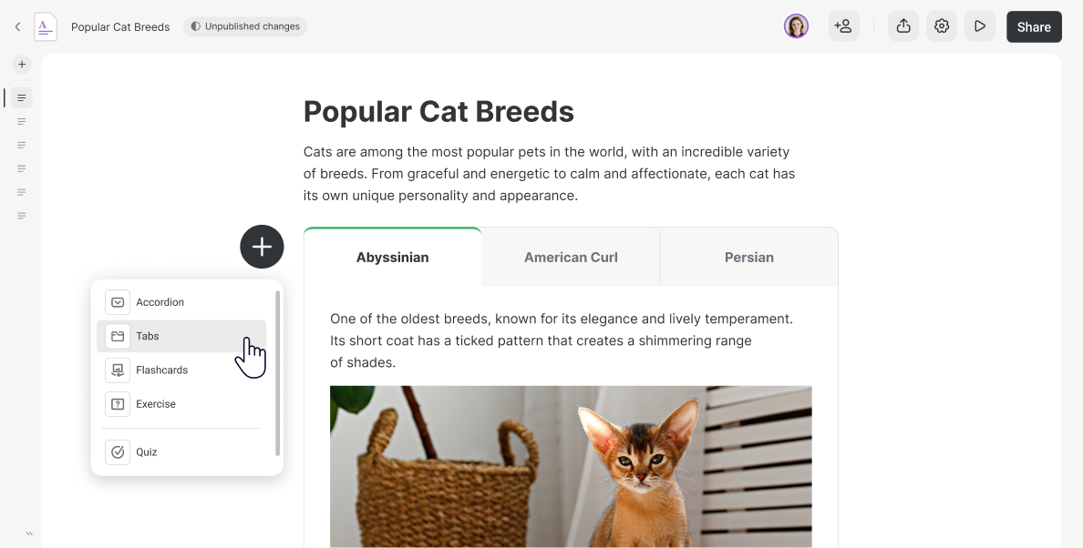 New Tabs block in iSpring Page