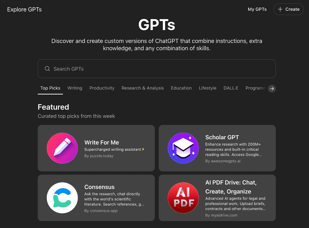 Custom GPTs in ChatGPT